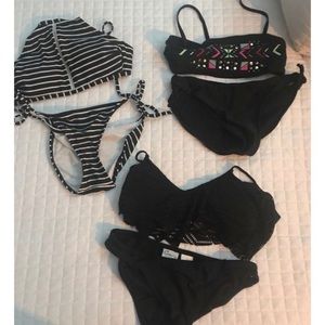 3 Black White Bikinis: Jrs XS, S, Girls XL (10-12)